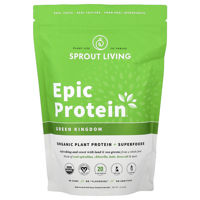 Sprout Living, Epic Protein, органический растительный протеин и суперпродукты, Green Kingdom, 456 г (1 фунт)
Sprout Living, Epic Protein, органический растительный протеин и суперпродукты, Green Kingdom, 456 г (1 фунт)