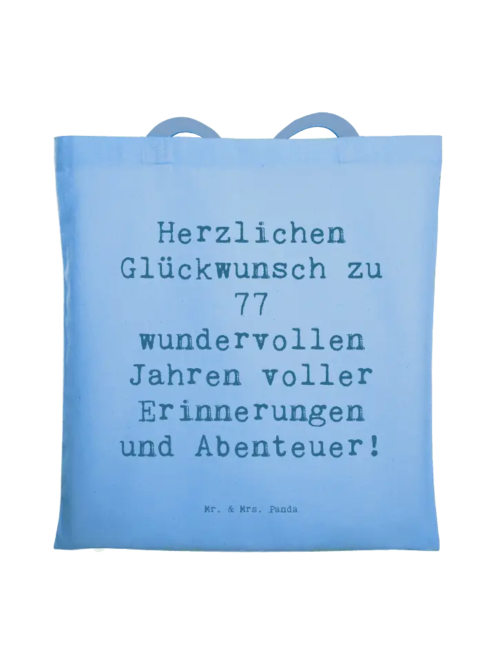 Сумка для переноски Mr & Mrs Panda Spruch 77 Geburtstag, небесно-синий
Сумка для переноски Mr & Mrs Panda Spruch 77 Geburtstag, небесно-синий