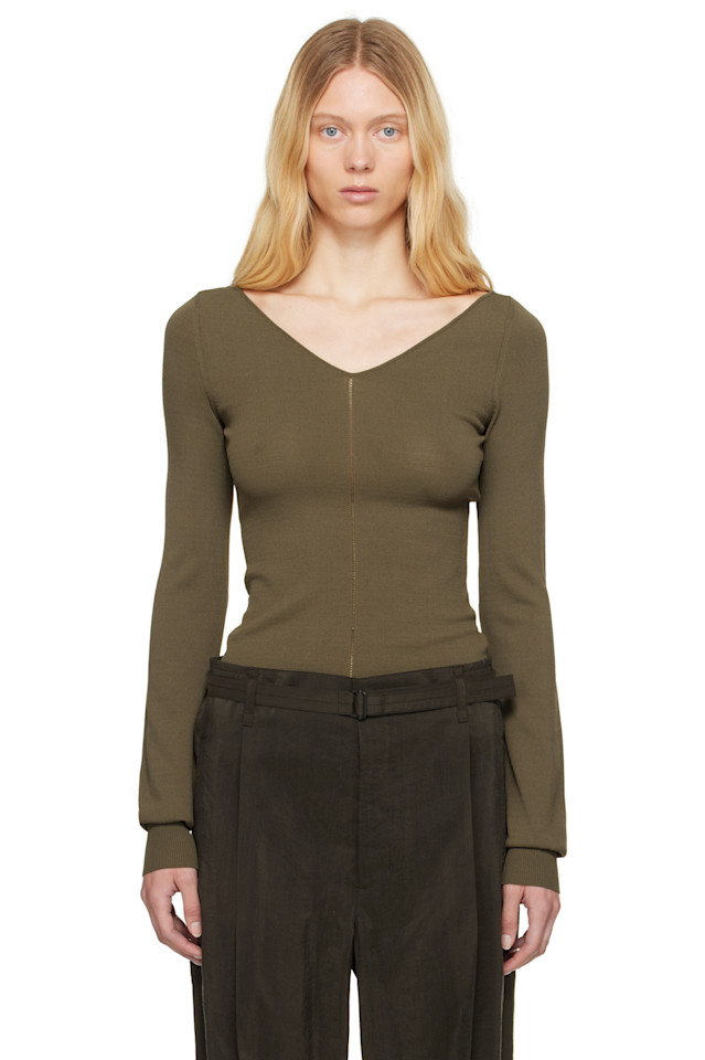 Широкий V-образный вырез топ Lemaire, хаки
Широкий V-образный вырез топ Lemaire, хаки