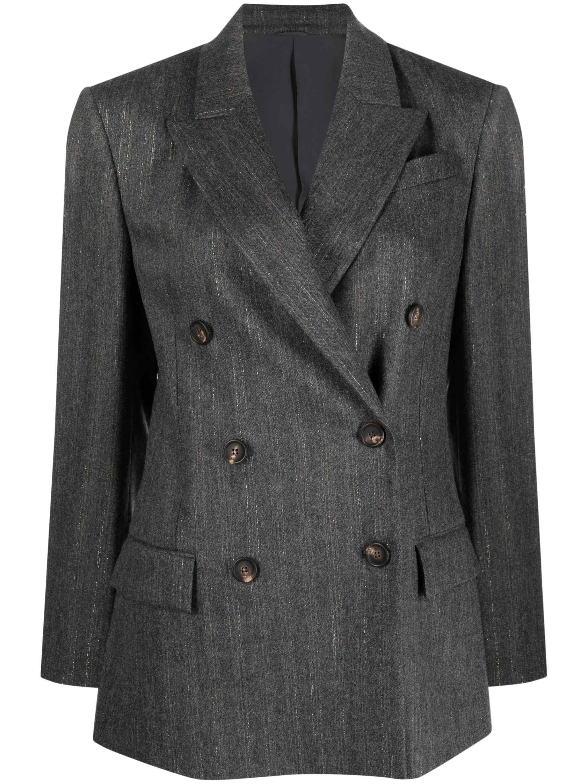 Двубортный блейзер в полоску Brunello Cucinelli, серый
Двубортный блейзер в полоску Brunello Cucinelli, серый
