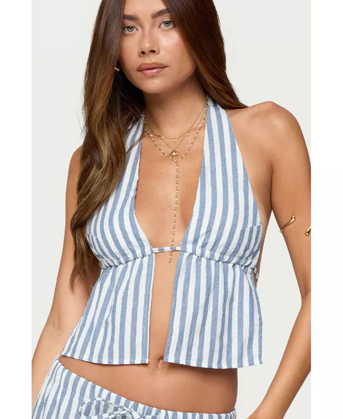 Женский топ Macey в полоску с разрезом спереди и открытой спиной Edikted, синий
Женский топ Macey в полоску с разрезом спереди и открытой спиной Edikted, синий