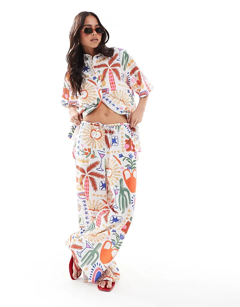 Широкие брюки ASOS DESIGN с принтом кактусов — часть комплекта 
Широкие брюки ASOS DESIGN с принтом кактусов — часть комплекта