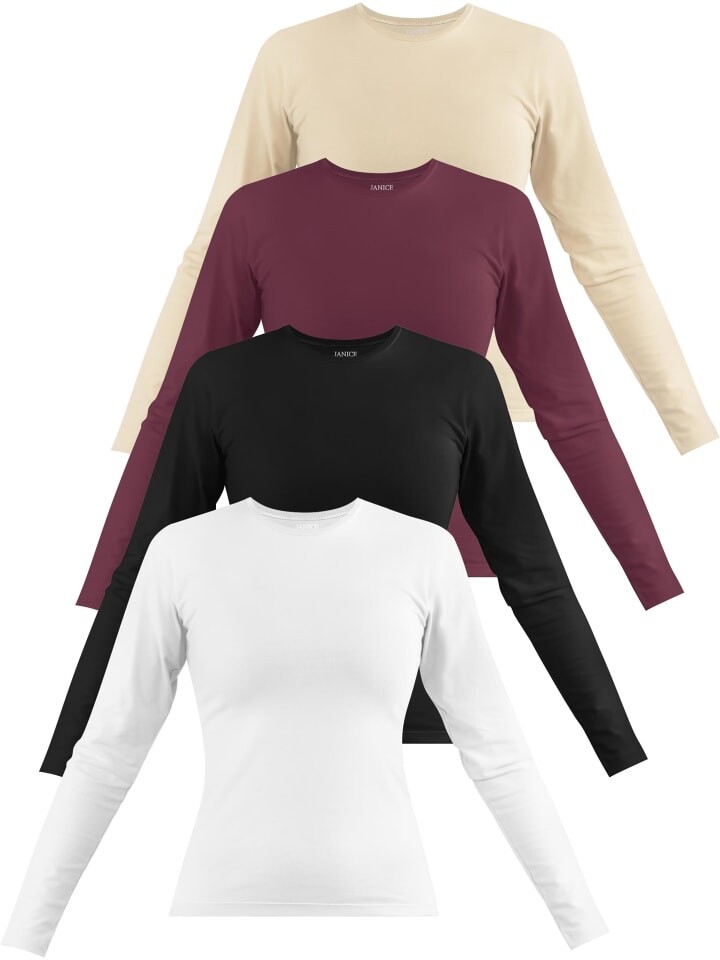 Лонгслив Janice 4 x Damen Langarmshirt hochgeschlossen Niska, цвет Weiß/Schwarz/Burgund/Beige 
Лонгслив Janice 4 x Damen Langarmshirt hochgeschlossen Niska, цвет Weiß/Schwarz/Burgund/Beige