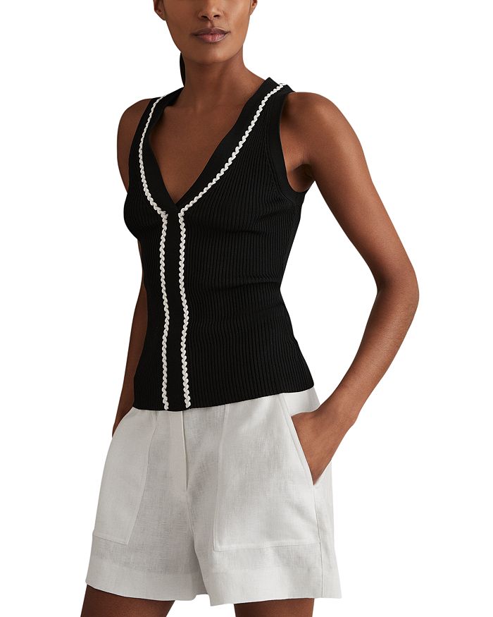 Ланитт Топ с ребристой вязкой REISS, черный 
Ланитт Топ с ребристой вязкой REISS, черный