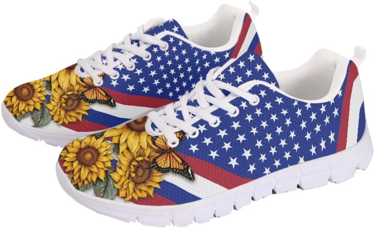 Кроссовки с американским флагом для прогулок, кроссовки на 4 июля, повседневные беговые кроссовки для фитнеса на День независимости Getelinseng, American Flag Sunflower
Кроссовки с американским флагом для прогулок, кроссовки на 4 июля, повседневные беговые кроссовки для фитнеса на День независимости Getelinseng, American Flag Sunflower