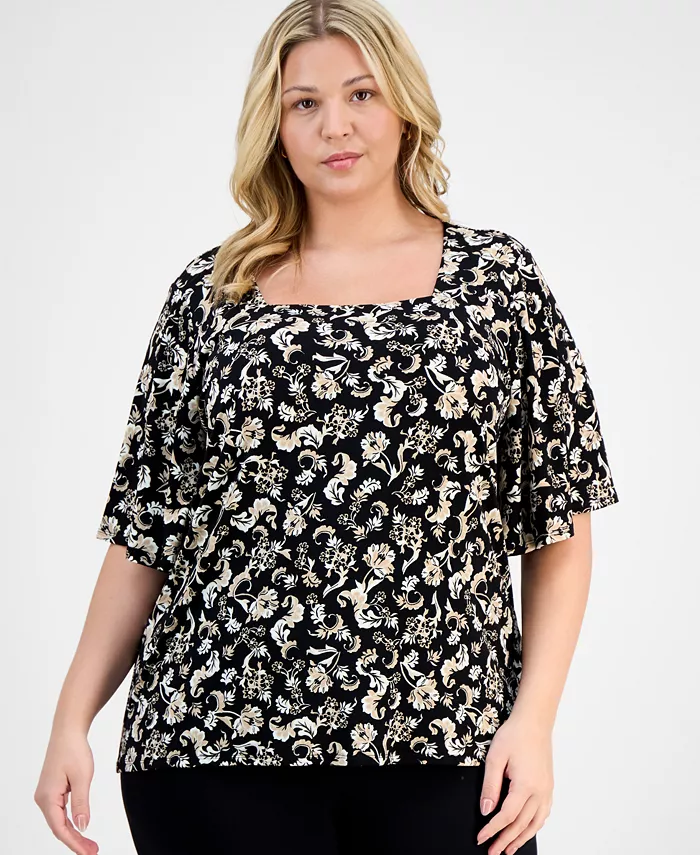 Топ с принтом и рукавами-крылышками больших размеров JM Collection, черный
Топ с принтом и рукавами-крылышками больших размеров JM Collection, черный