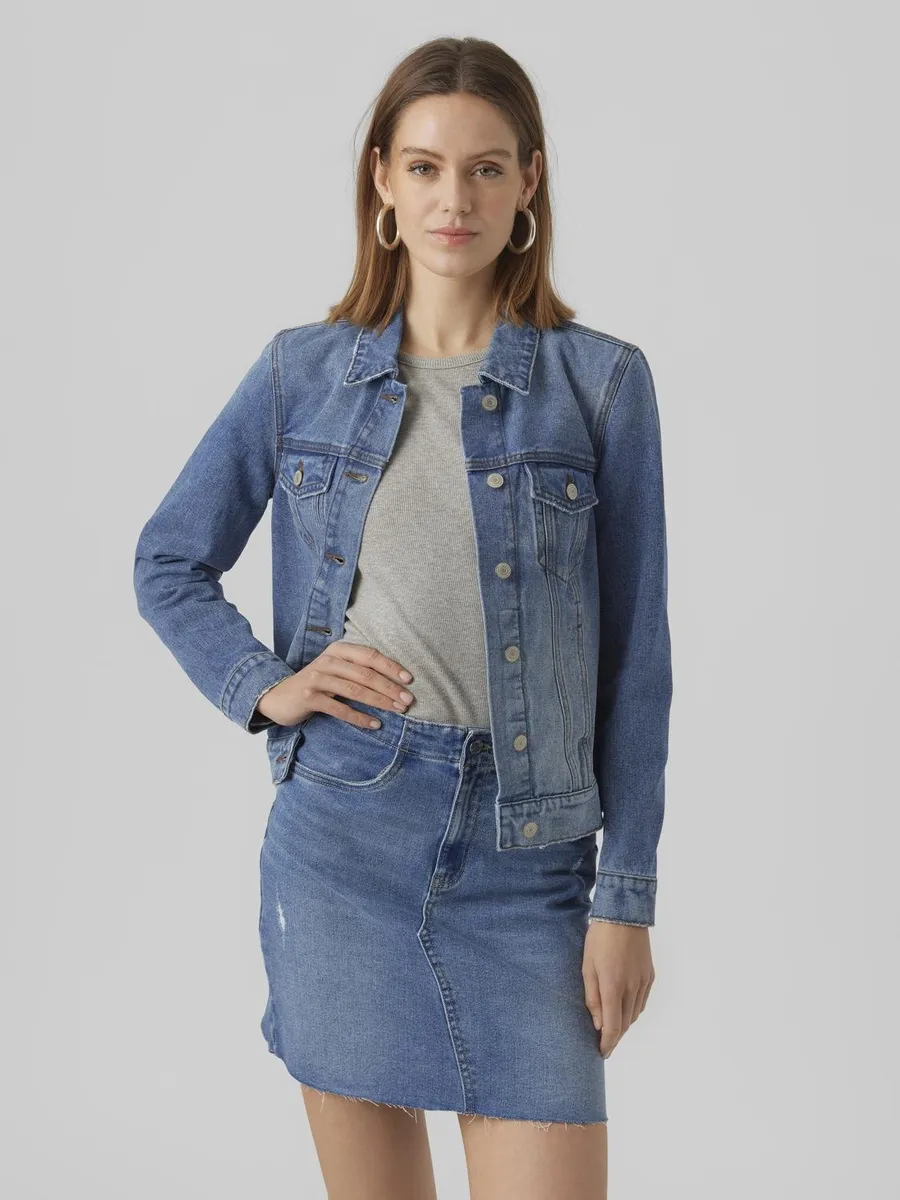 Джинсовая куртка Vero Moda "VMZORICA LS DENIM JACKET MIX NOOS" со слегка потертыми эффектами, синий