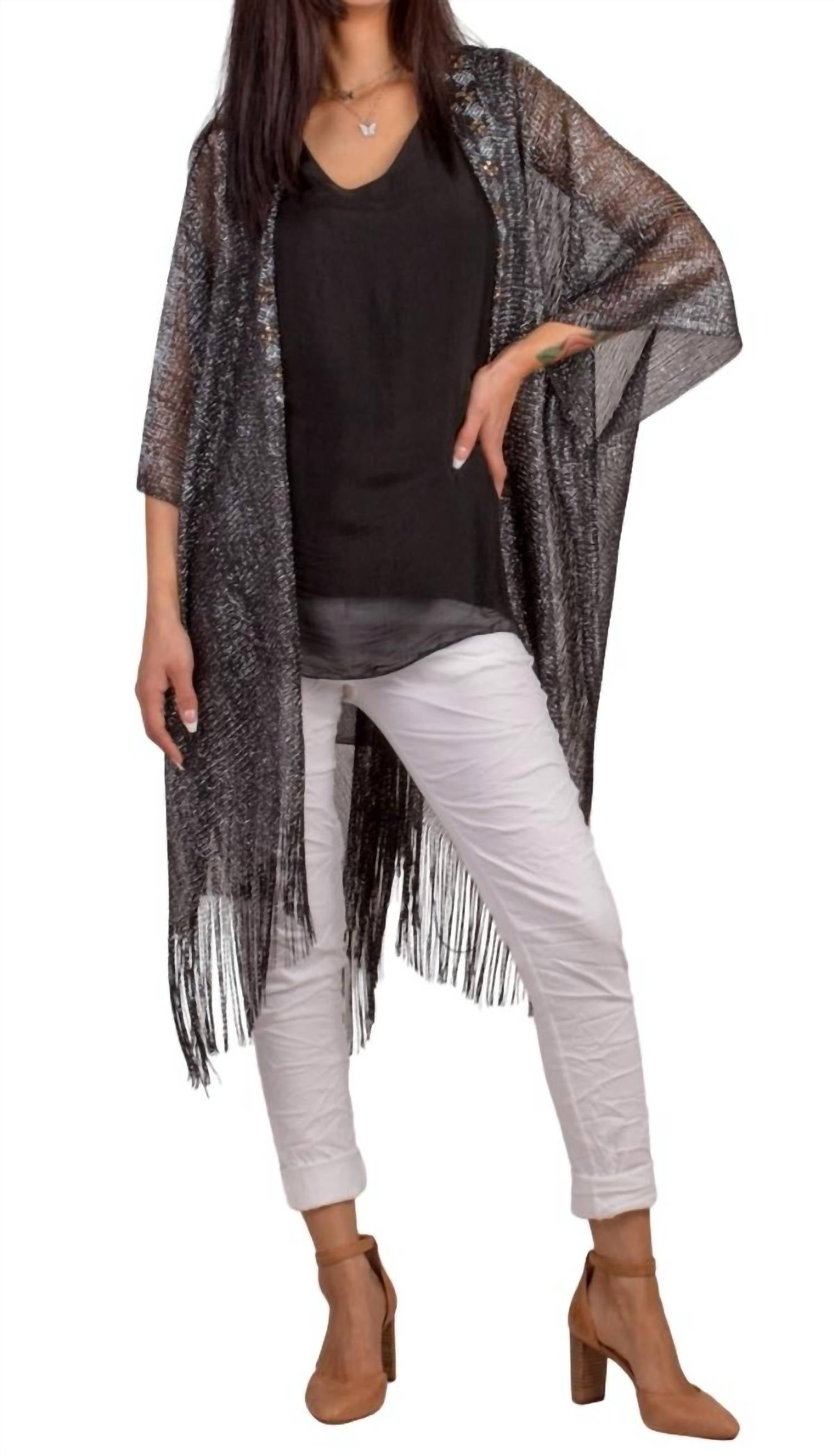 Черное кимоно с открытым передом Spiaggia Gigi Moda, черный
Черное кимоно с открытым передом Spiaggia Gigi Moda, черный