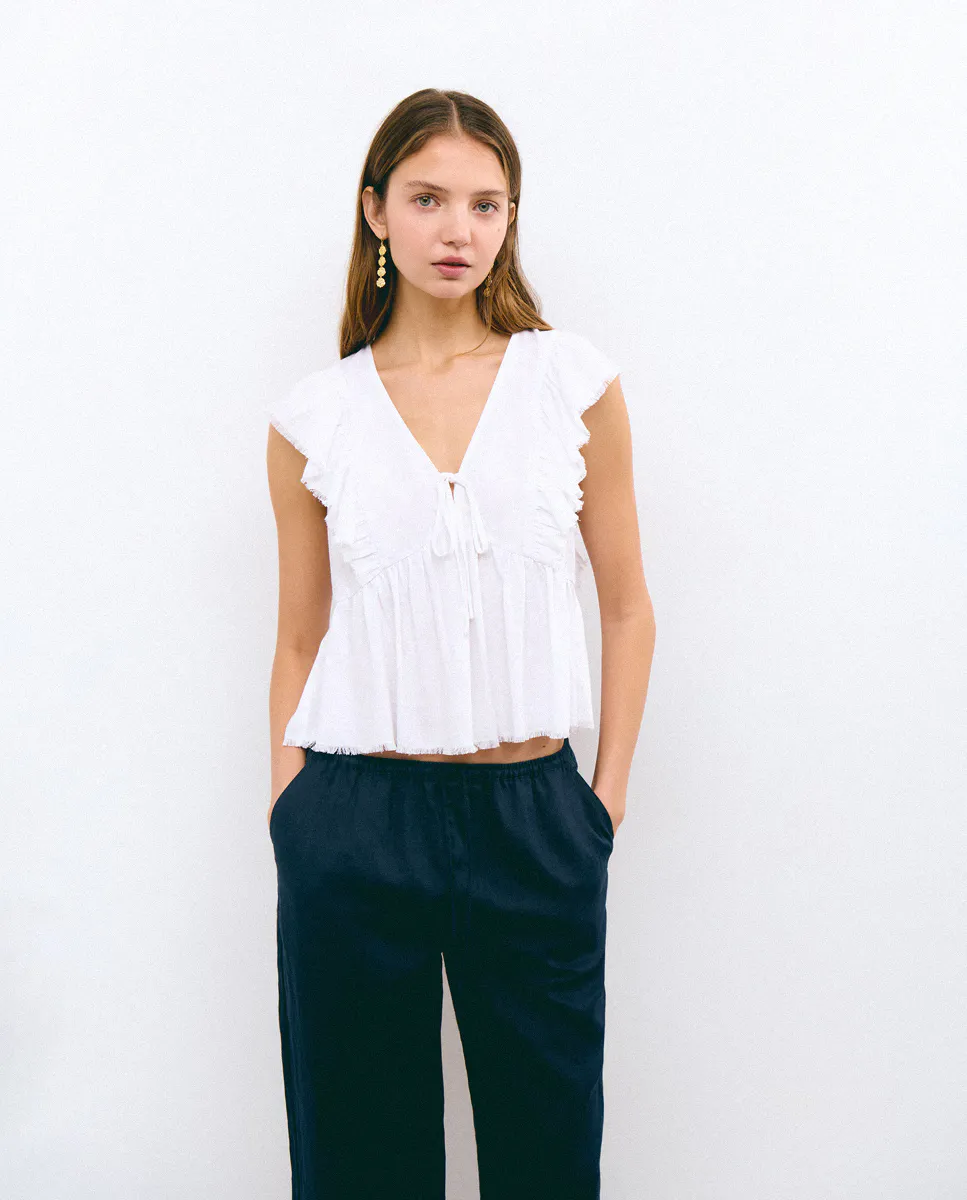 Женская блузка с воланами и льном Brownie, белый
Женская блузка с воланами и льном Brownie, белый