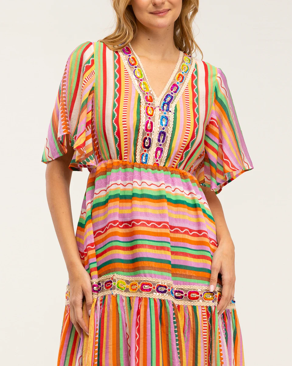 Миди-платье из хлопка в полоску с пайетками Tantra, мультиколор 
Миди-платье из хлопка в полоску с пайетками Tantra, мультиколор