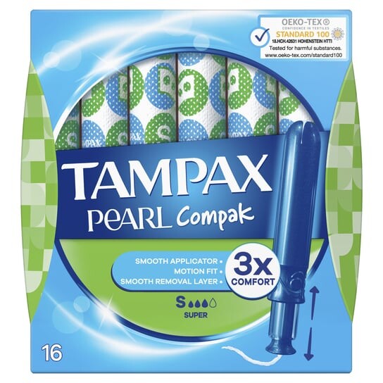 Тампоны с аппликатором, 16 шт. Tampax, Pearl Compak Super
Тампоны с аппликатором, 16 шт. Tampax, Pearl Compak Super