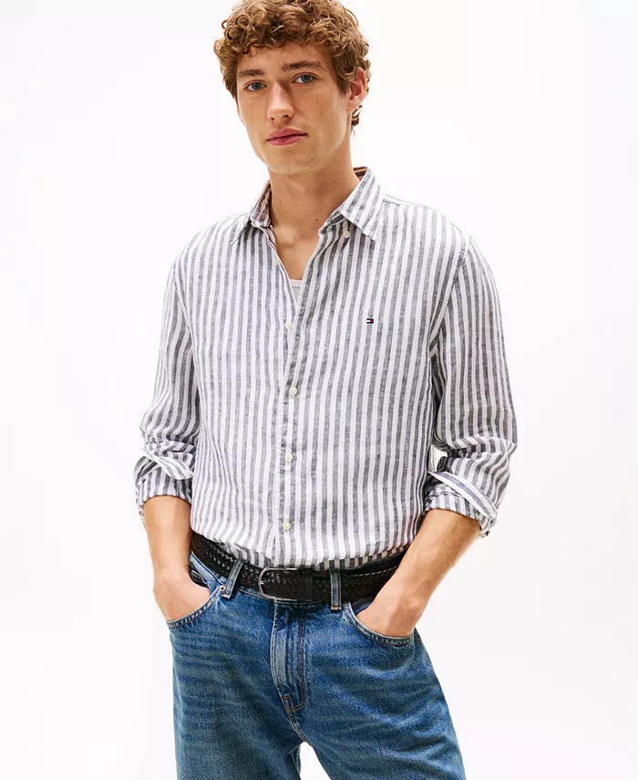 Мужская пигментно-окрашенная полосатая льняная рубашка на пуговицах Tommy Hilfiger, синий
Мужская пигментно-окрашенная полосатая льняная рубашка на пуговицах Tommy Hilfiger, синий