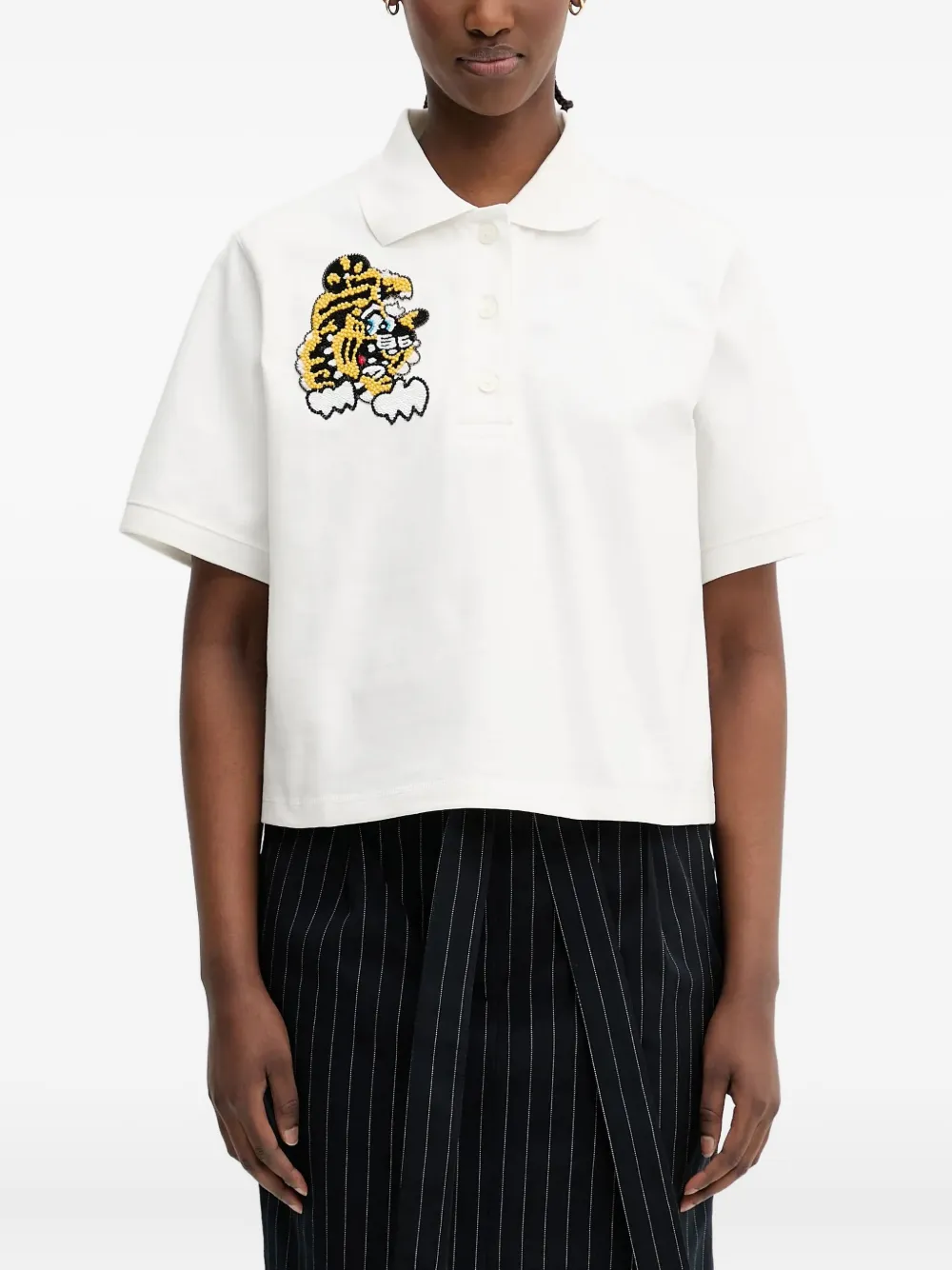 X Футболка-поло Verdy с вышитым тигром KENZO, белый 
X Футболка-поло Verdy с вышитым тигром KENZO, белый