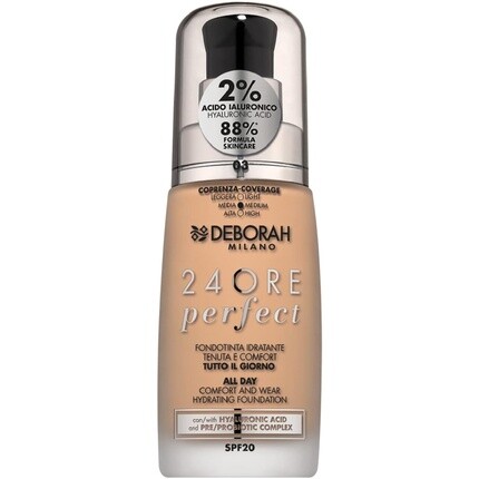 Жидкая тональная основа Deborah Milano 24 Hours Perfect Moisturizing SPF 20, 30 мл № 3, бежевый карамель
Жидкая тональная основа Deborah Milano 24 Hours Perfect Moisturizing SPF 20, 30 мл № 3, бежевый карамель