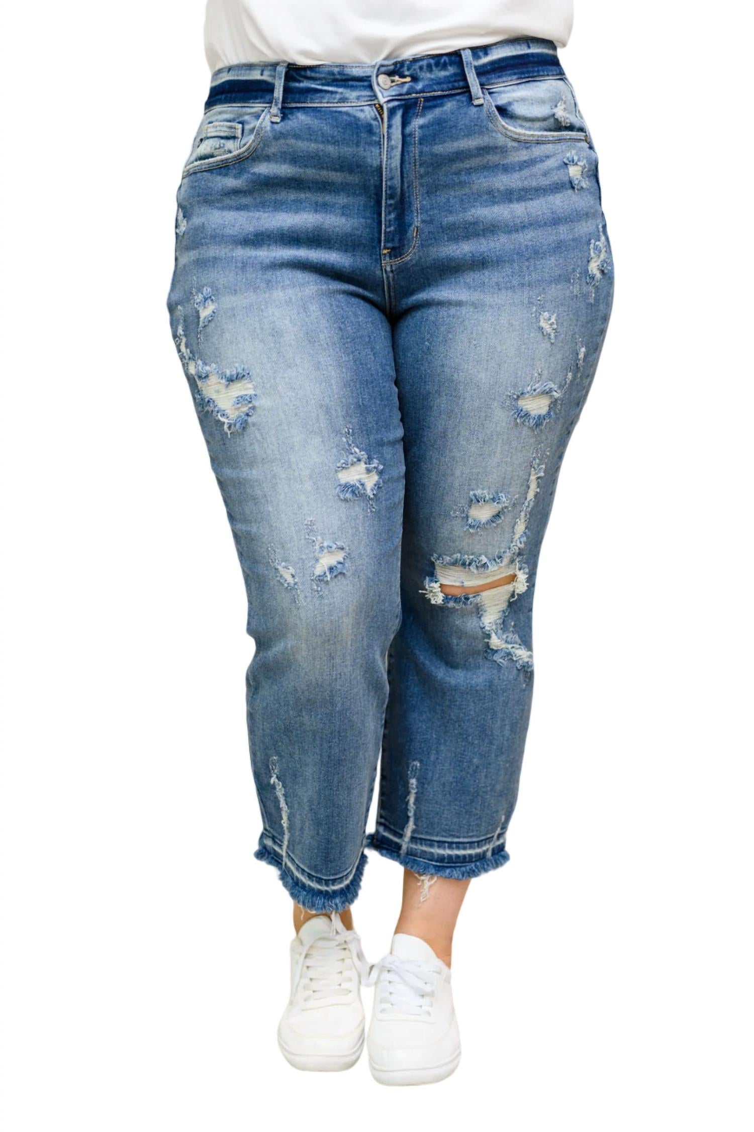 Джинсы Harley с потертостями по щиколотку синего цвета Judy Blue 
Джинсы Harley с потертостями по щиколотку синего цвета Judy Blue