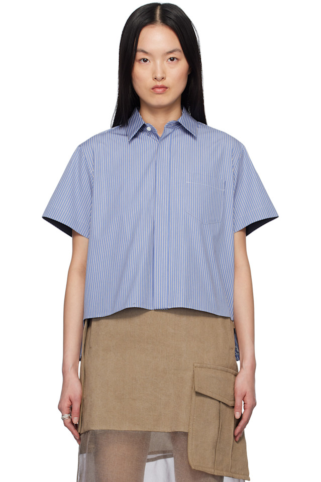 Хлопковая поплиновая рубашка Sacai, синий 
Хлопковая поплиновая рубашка Sacai, синий