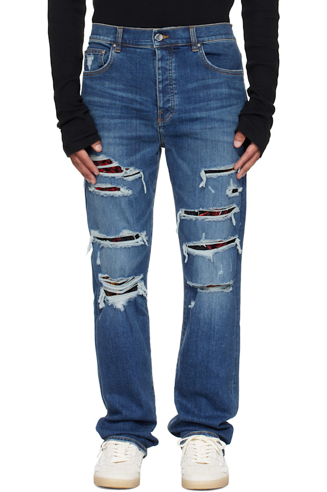 Amiri Синие бархатные джинсы-стрейчер с цветочным принтом, облегающие
Amiri Синие бархатные джинсы-стрейчер с цветочным принтом, облегающие