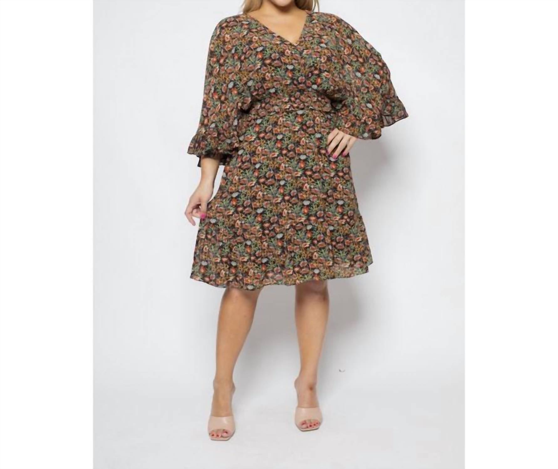 Платье-клеш с пышными цветочными узорами цвета ржавчины Curve Market, цвет rust