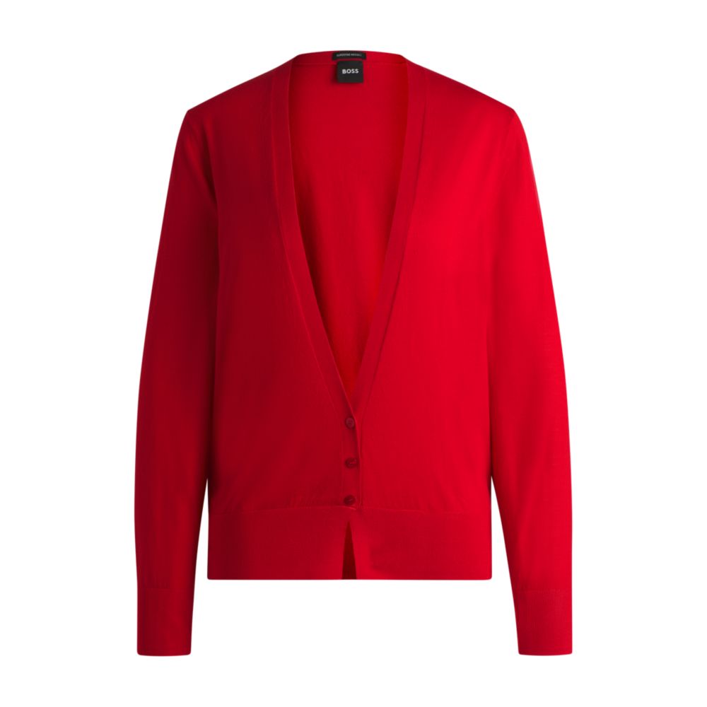 Вязаный кардиган из шерсти с V-образным вырезом BOSS, красный
Вязаный кардиган из шерсти с V-образным вырезом BOSS, красный