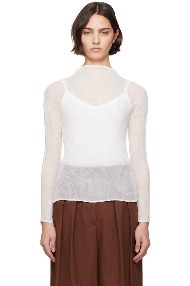 Чифоновый джемпер с высоким воротником и крученой нитью bk/wt-56 Issey Miyake, белый
Чифоновый джемпер с высоким воротником и крученой нитью bk/wt-56 Issey Miyake, белый