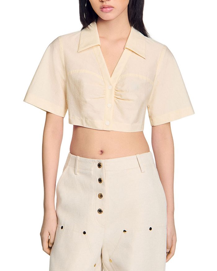 Укороченная рубашка со сборками Sandro, слоновая кость/кремовый
Укороченная рубашка со сборками Sandro, слоновая кость/кремовый