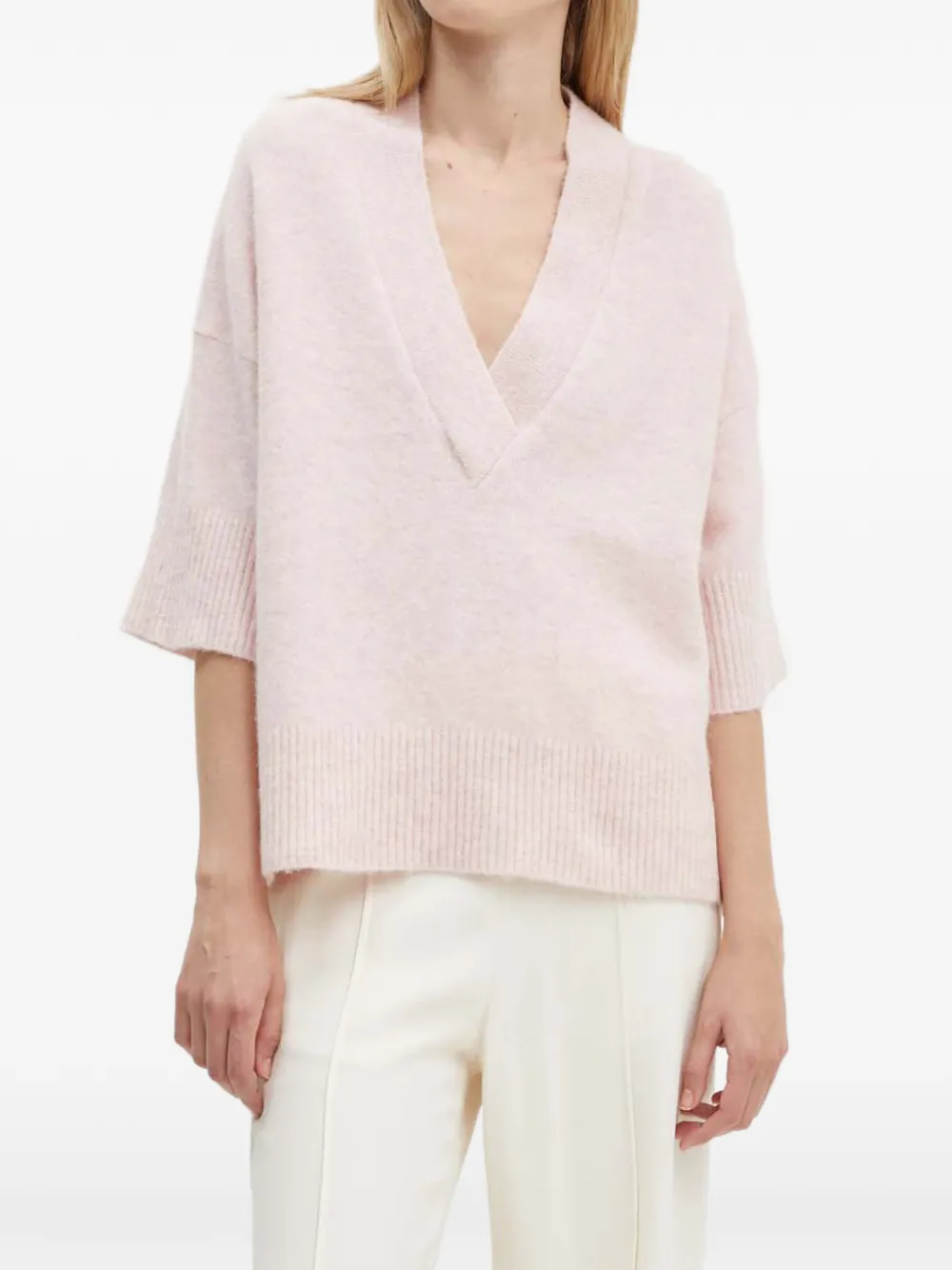 Свитер с короткими рукавами и V-образным вырезом Liviana Conti, розовый
Свитер с короткими рукавами и V-образным вырезом Liviana Conti, розовый