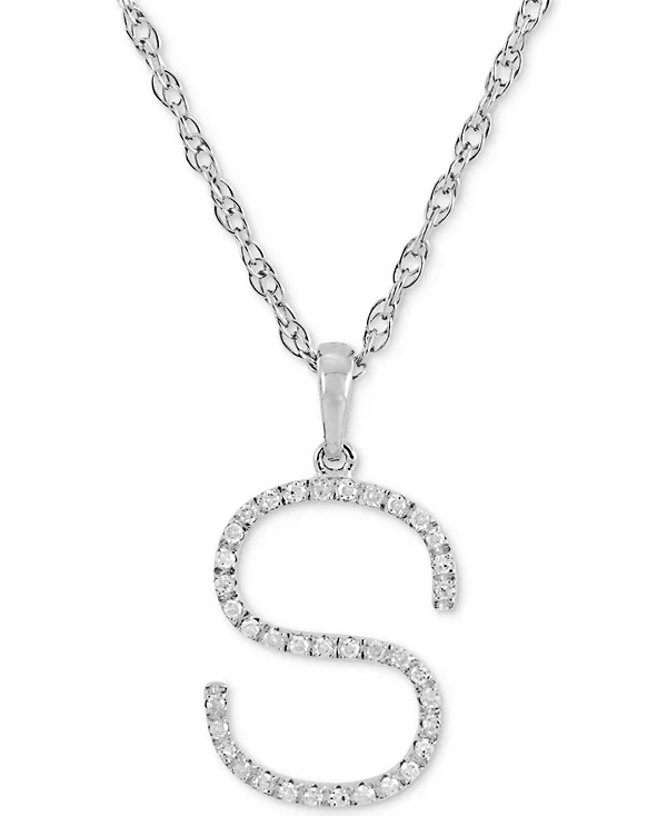 Ожерелье с бриллиантом (1/10 карата) в форме инициала из 10-каратного белого золота, 16 дюймов + 2 дюйма удлинителя Macy'S, s