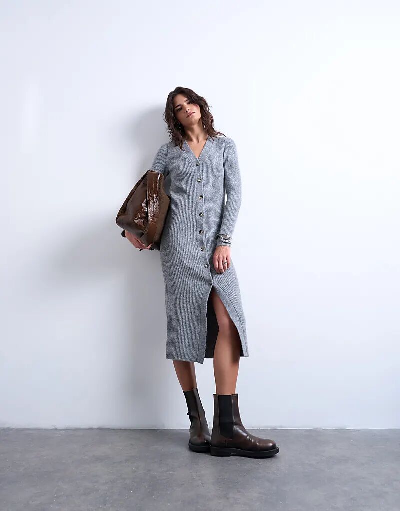 Вязаное платье-кардиган миди Topshop серого цвета
Вязаное платье-кардиган миди Topshop серого цвета