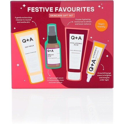 Подарочный набор Q+A Festive Favorites, включающий увлажняющий крем с гиалуроновой кислотой, очищающий крем с овсяным молочком, сыворотку с азелаиновой кислотой и сыворотку для глаз с кофеином.
Подарочный набор Q+A Festive Favorites, включающий увлажняющий крем с гиалуроновой кислотой, очищающий крем с овсяным молочком, сыворотку с азелаиновой кислотой и сыворотку для глаз с кофеином.