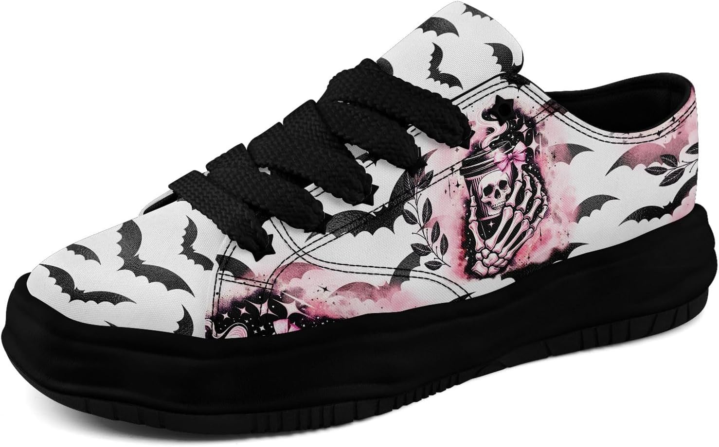 Кеды с готическим принтом черепа для мужчин и женщин - низкие кеды из ткани с резиновой подошвой EVA, панк-стритвир мода Awsole, белый/черный/розовый
Кеды с готическим принтом черепа для мужчин и женщин - низкие кеды из ткани с резиновой подошвой EVA, панк-стритвир мода Awsole, белый/черный/розовый