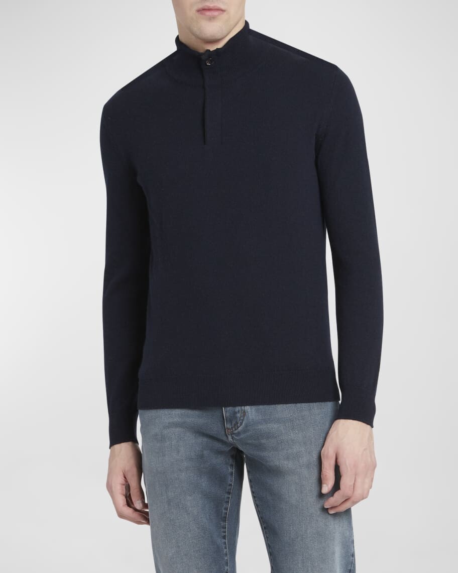 Мужской свитер Oasi из кашемира на молнии с воротником-стойкой ZEGNA, Черный, Мужской свитер Oasi из кашемира на молнии с воротником-стойкой ZEGNA