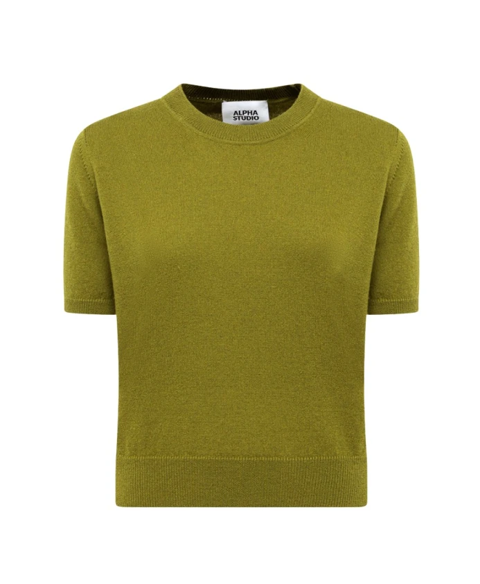 Вязаный свитер с короткими рукавами и круглым вырезом Alpha Studio, зеленый
Вязаный свитер с короткими рукавами и круглым вырезом Alpha Studio, зеленый