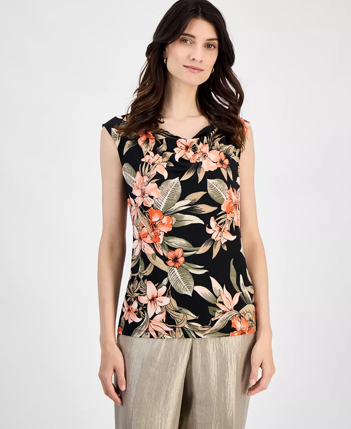 Женская блузка с цветочным принтом, реглан и V-образным вырезом с короткими рукавами Kasper, черный
Женская блузка с цветочным принтом, реглан и V-образным вырезом с короткими рукавами Kasper, черный