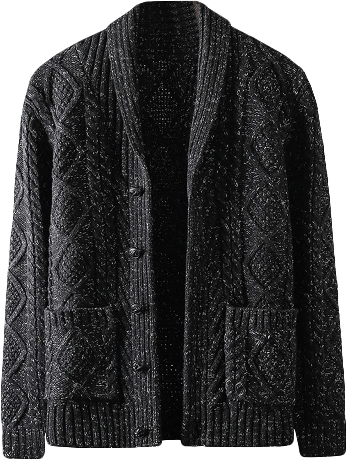 Мужской кардиган с шалькой воротником и косой вязкой, черный
Мужской кардиган с шалькой воротником и косой вязкой, черный