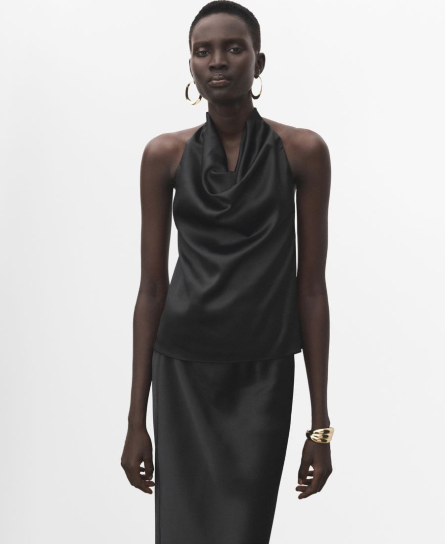 Женский атласный топ с драпированным воротником MANGO, Black
Женский атласный топ с драпированным воротником MANGO, Black