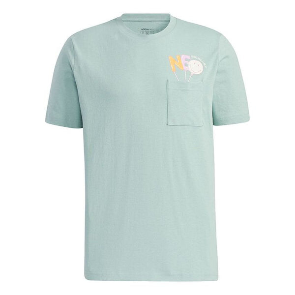 Футболка neo m smly tee 2 повседневные дышащие спортивные улыбающееся лицо короткий рукав Adidas, зеленый