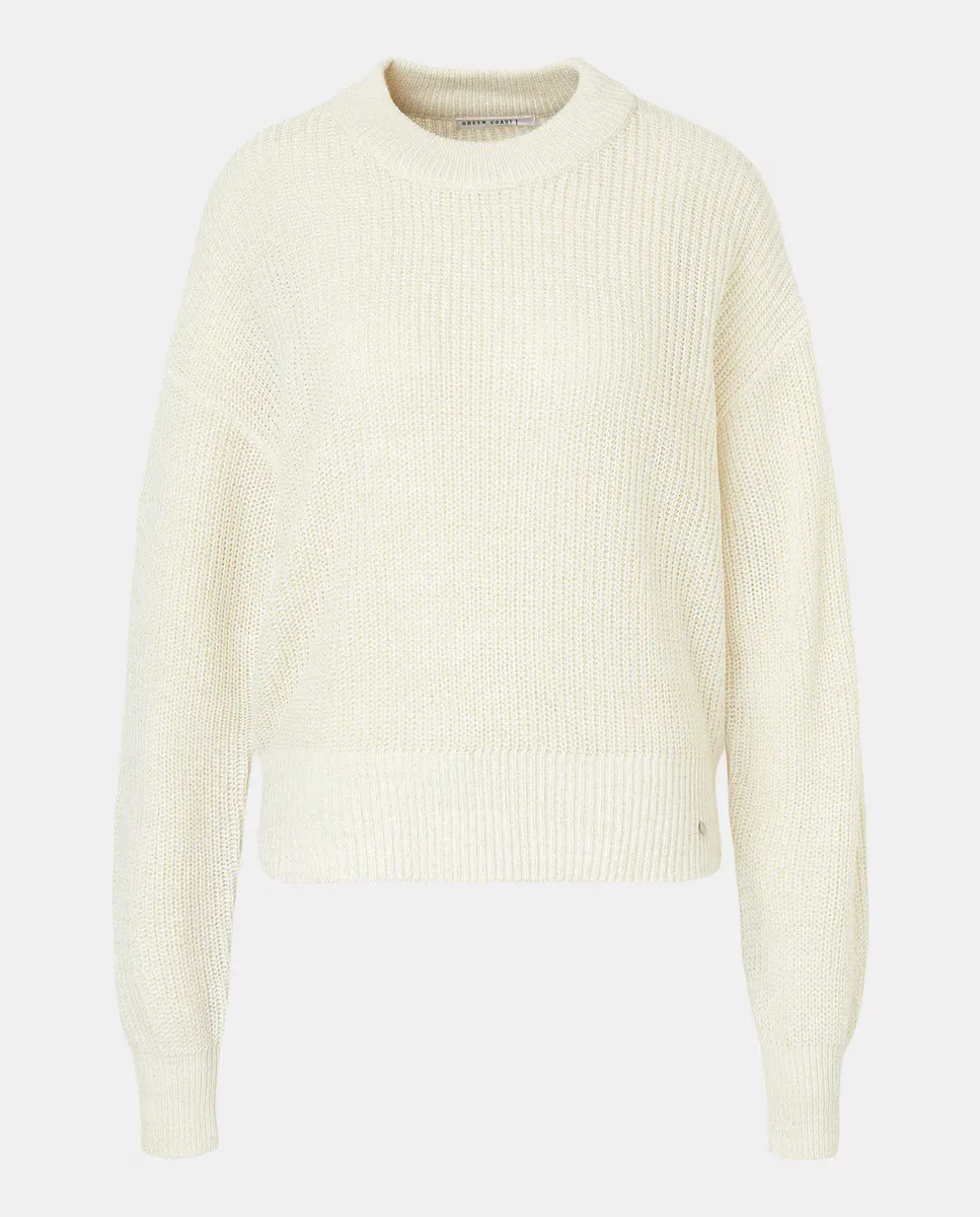 Женский базовый джемпер с люрексом Green Coast, цвет 120 Crudo 
Женский базовый джемпер с люрексом Green Coast, цвет 120 Crudo