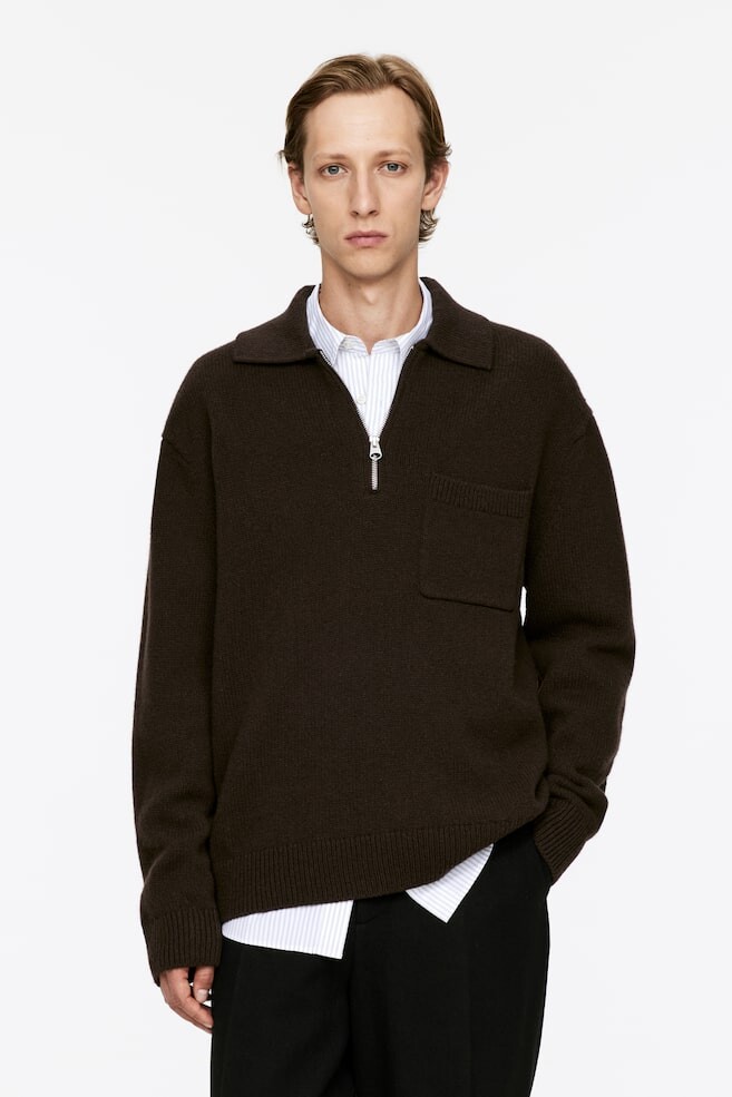 Трикотажная рубашка поло из шерсти на молнии Arket, коричневый 
Трикотажная рубашка поло из шерсти на молнии Arket, коричневый