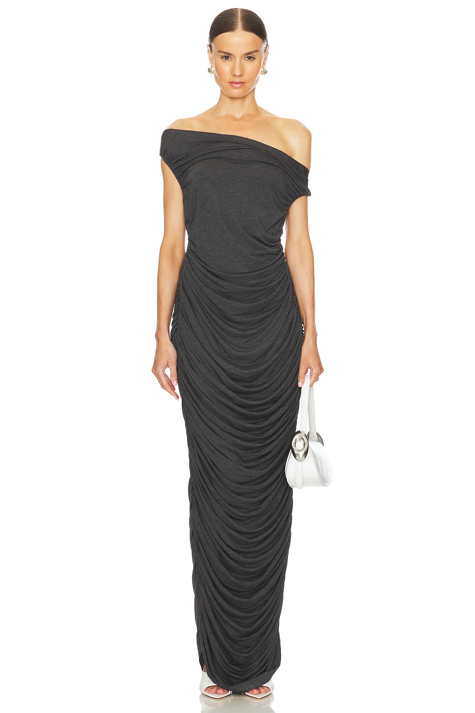 Платье со спущенными плечами и сборками по бокам Norma Kamali, серый
Платье со спущенными плечами и сборками по бокам Norma Kamali, серый