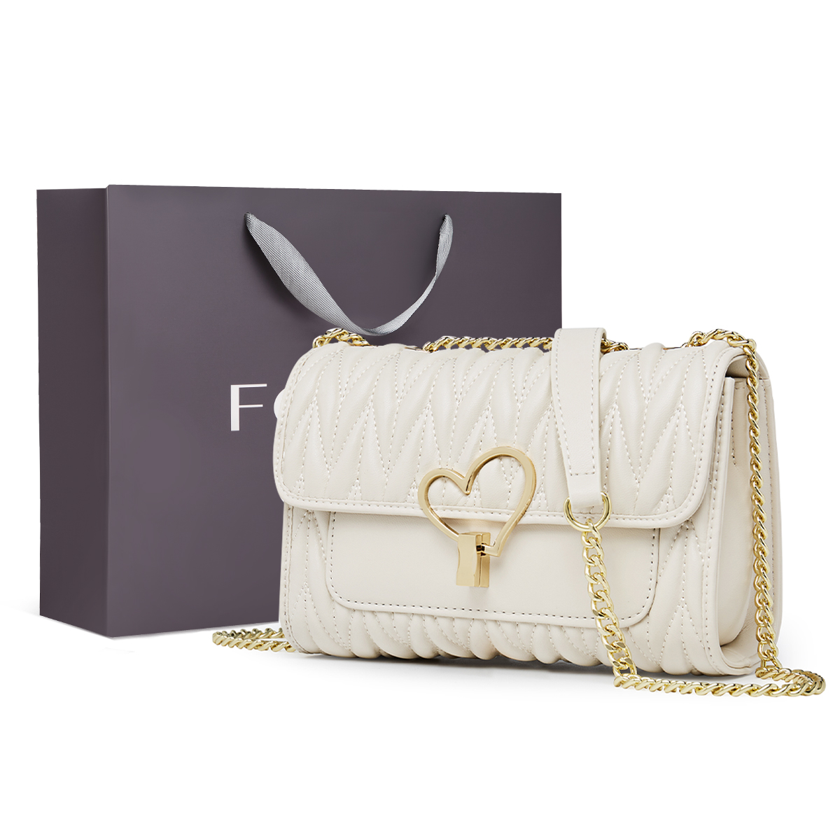 FOXER Кожаная сумка с сердечком-замком, Cloud White
FOXER Кожаная сумка с сердечком-замком, Cloud White