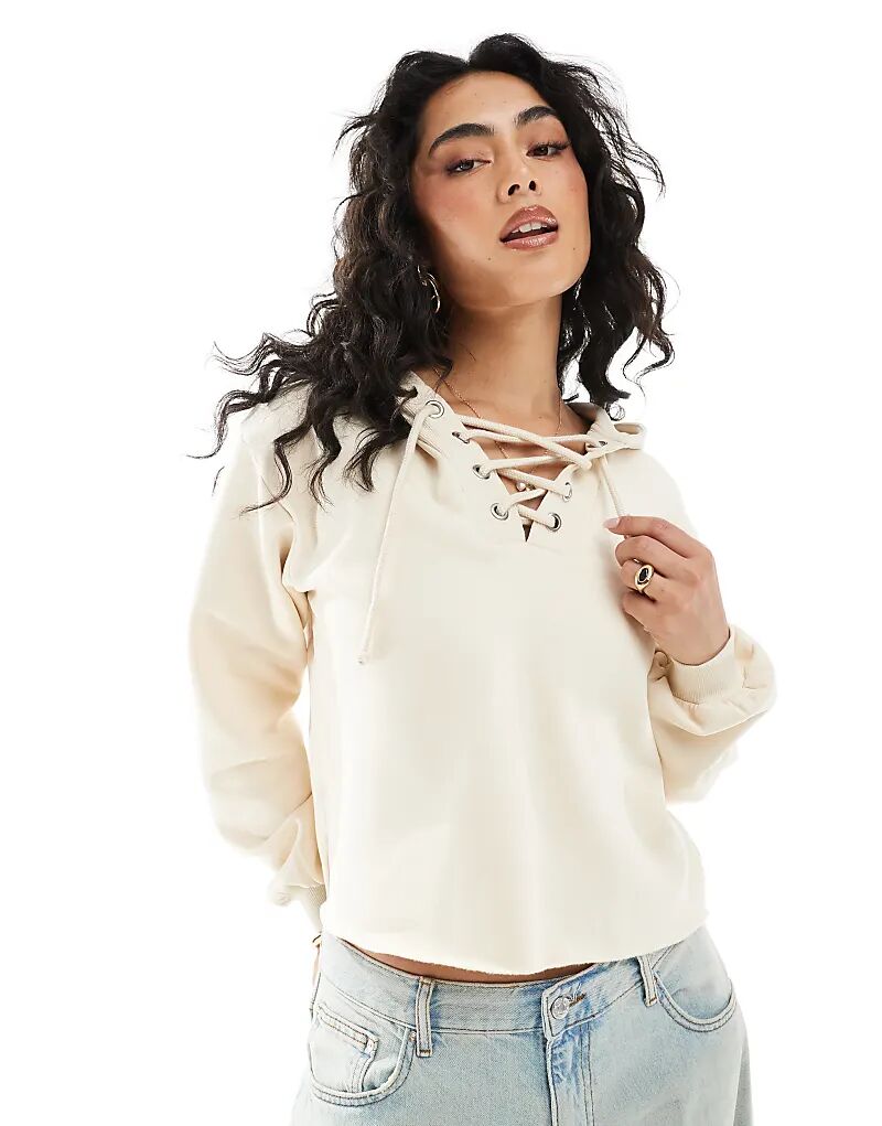 Укороченная толстовка с капюшоном со шнуровкой в цвете «кремовый» Monki
Укороченная толстовка с капюшоном со шнуровкой в цвете «кремовый» Monki