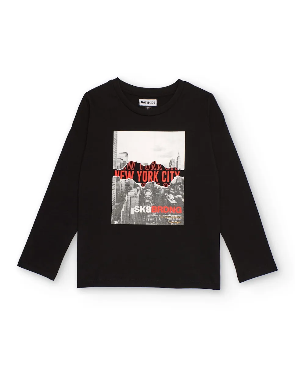 Черная детская футболка с длинным рукавом с городской принтом Нью-Йорка Tuc tuc
Черная детская футболка с длинным рукавом с городской принтом Нью-Йорка Tuc tuc