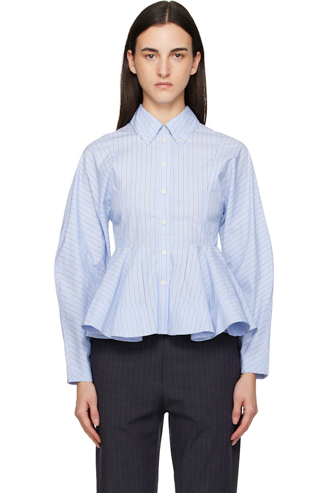 Рубашка с синей полосой и баской Ganni, Lavender Lustre
Рубашка с синей полосой и баской Ganni, Lavender Lustre