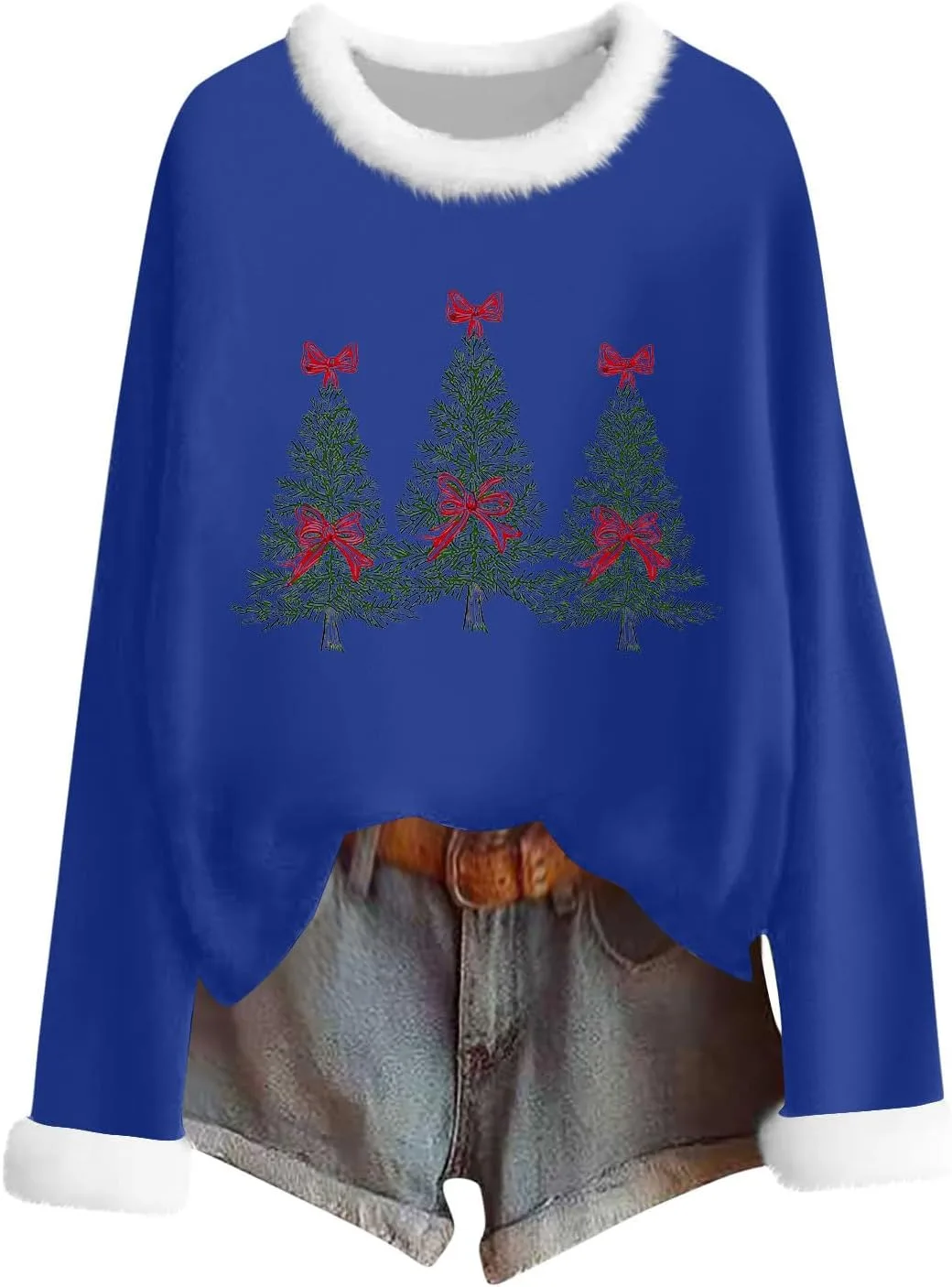 Свитшот Mzkdieey с рождественской елкой и меховой отделкой
Свитшот Mzkdieey с рождественской елкой и меховой отделкой