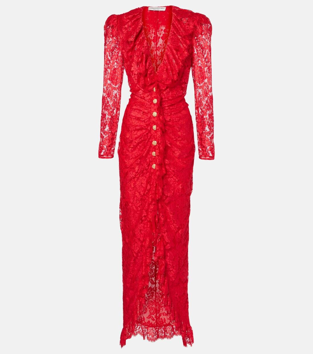 Платье макси из кружева с оборками Alessandra Rich, красный
Платье макси из кружева с оборками Alessandra Rich, красный