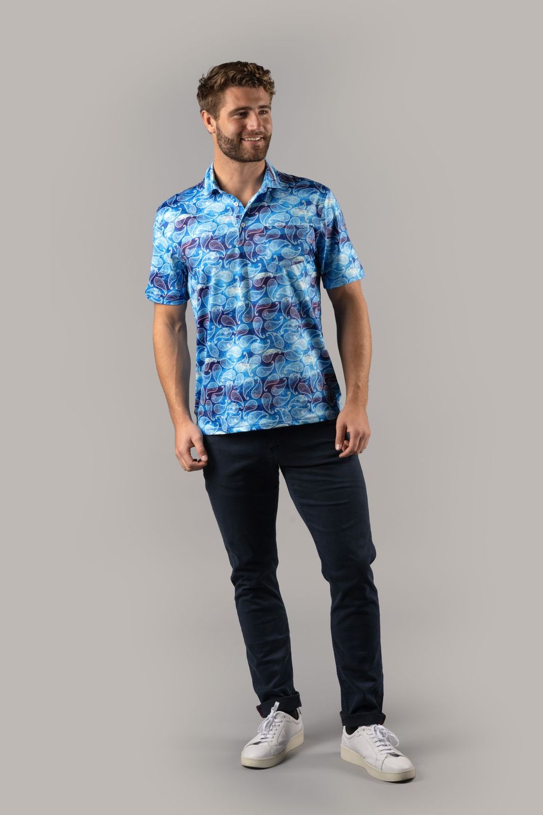 Рубашка поло с узором «пейсли» синего и фиолетового цветов с белым American Heritage
Рубашка поло с узором «пейсли» синего и фиолетового цветов с белым American Heritage