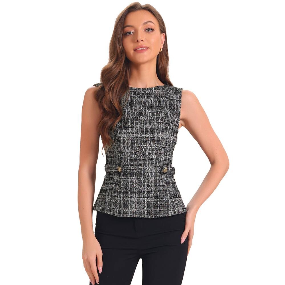 Твидовый топ для женщин, элегантный клетчатый пиджак с круглым вырезом и пряжкой на спине, пиджак на молнии, жилет ALLEGRA K, черный
Твидовый топ для женщин, элегантный клетчатый пиджак с круглым вырезом и пряжкой на спине, пиджак на молнии, жилет ALLEGRA K, черный