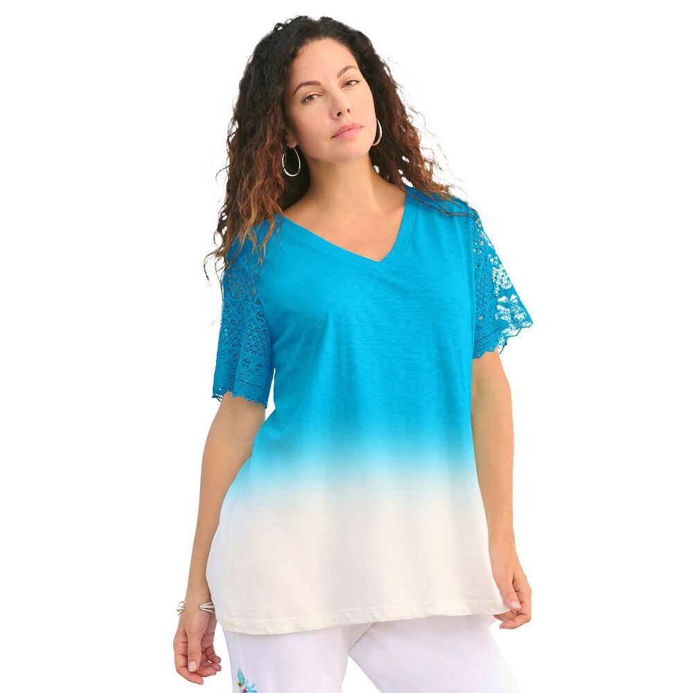 Женская футболка больших размеров Roaman с кружевными рукавами и эффектом омбре Roaman's, цвет Ocean
Женская футболка больших размеров Roaman с кружевными рукавами и эффектом омбре Roaman's, цвет Ocean