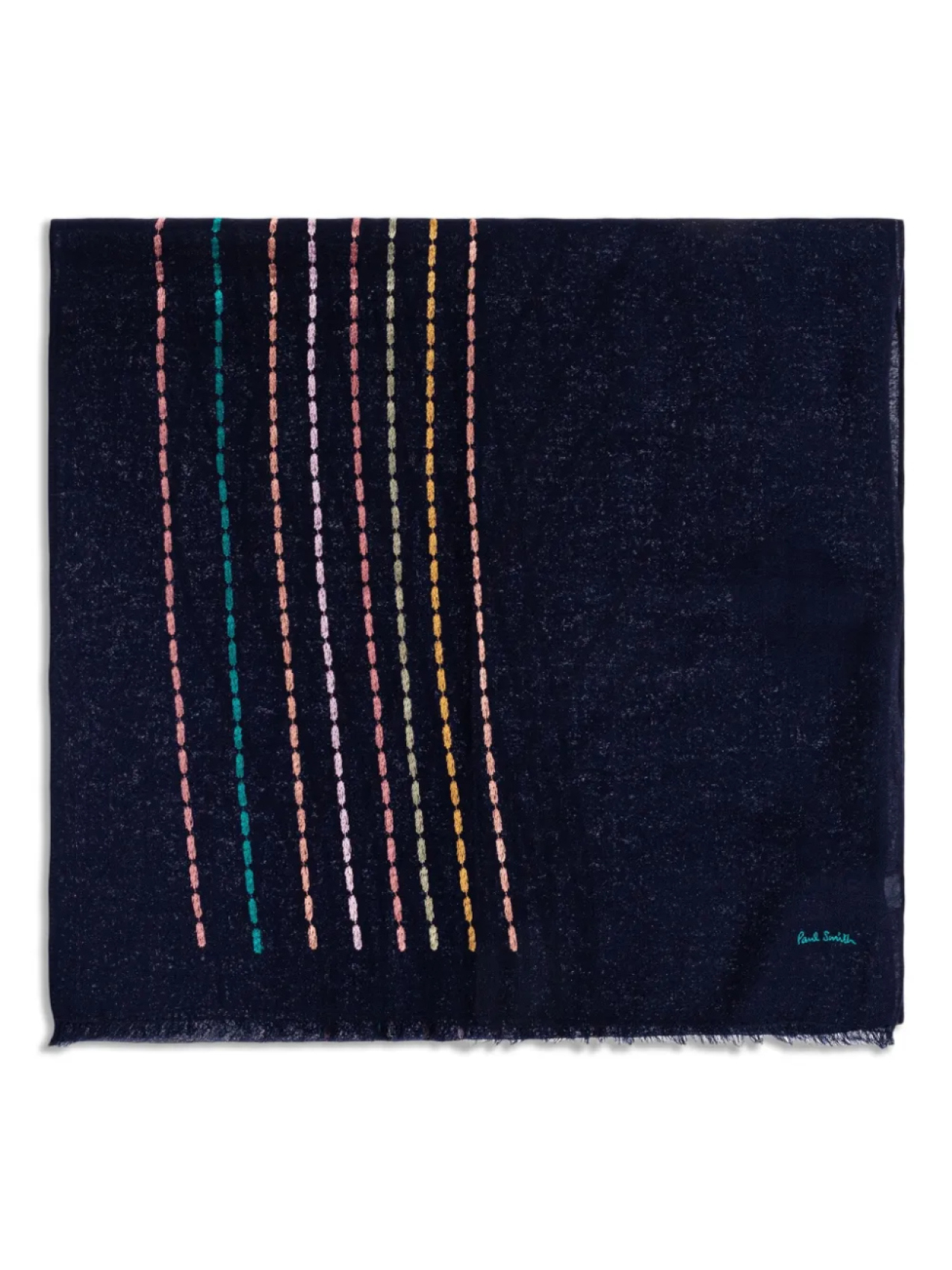 Вышитый шарф с бахромой Paul Smith, синий 
Вышитый шарф с бахромой Paul Smith, синий