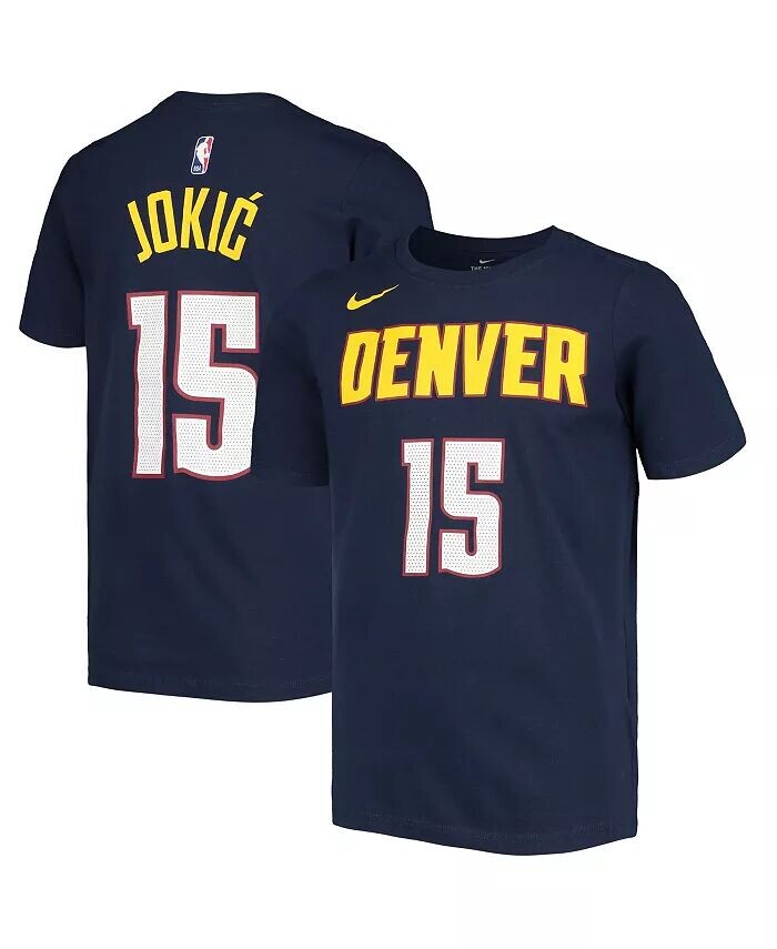 Темно-синяя футболка Nike Big Boys and Girls Nikola Jokic Denver Nuggets с логотипом и номером Performance Outerstuff, синий 
Темно-синяя футболка Nike Big Boys and Girls Nikola Jokic Denver Nuggets с логотипом и номером Performance Outerstuff, синий